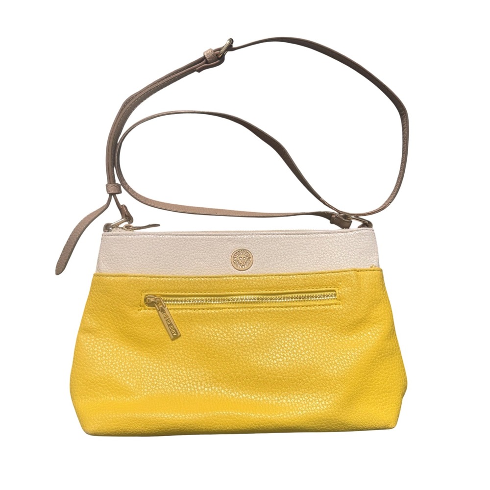 Anne Klein Yellow Cream Colorblock Crossbody Bag Pebbled Vegan Leather Purse